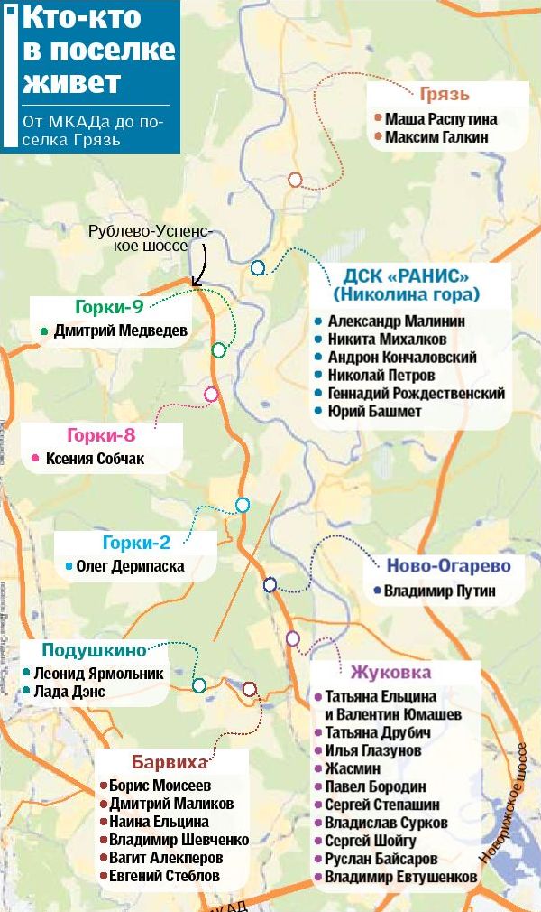 Карта коттеджных поселков Подмосковья